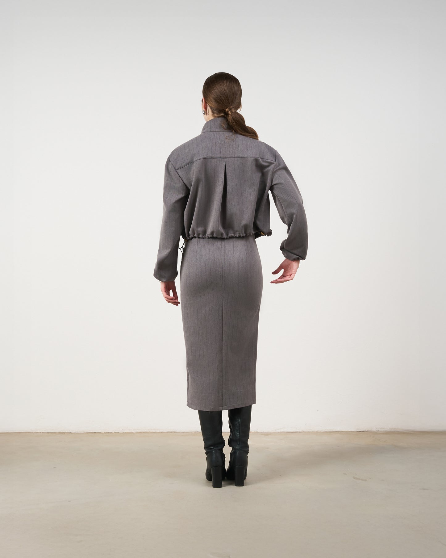 Casaco Franca com Gola - Grafite Risca de Giz