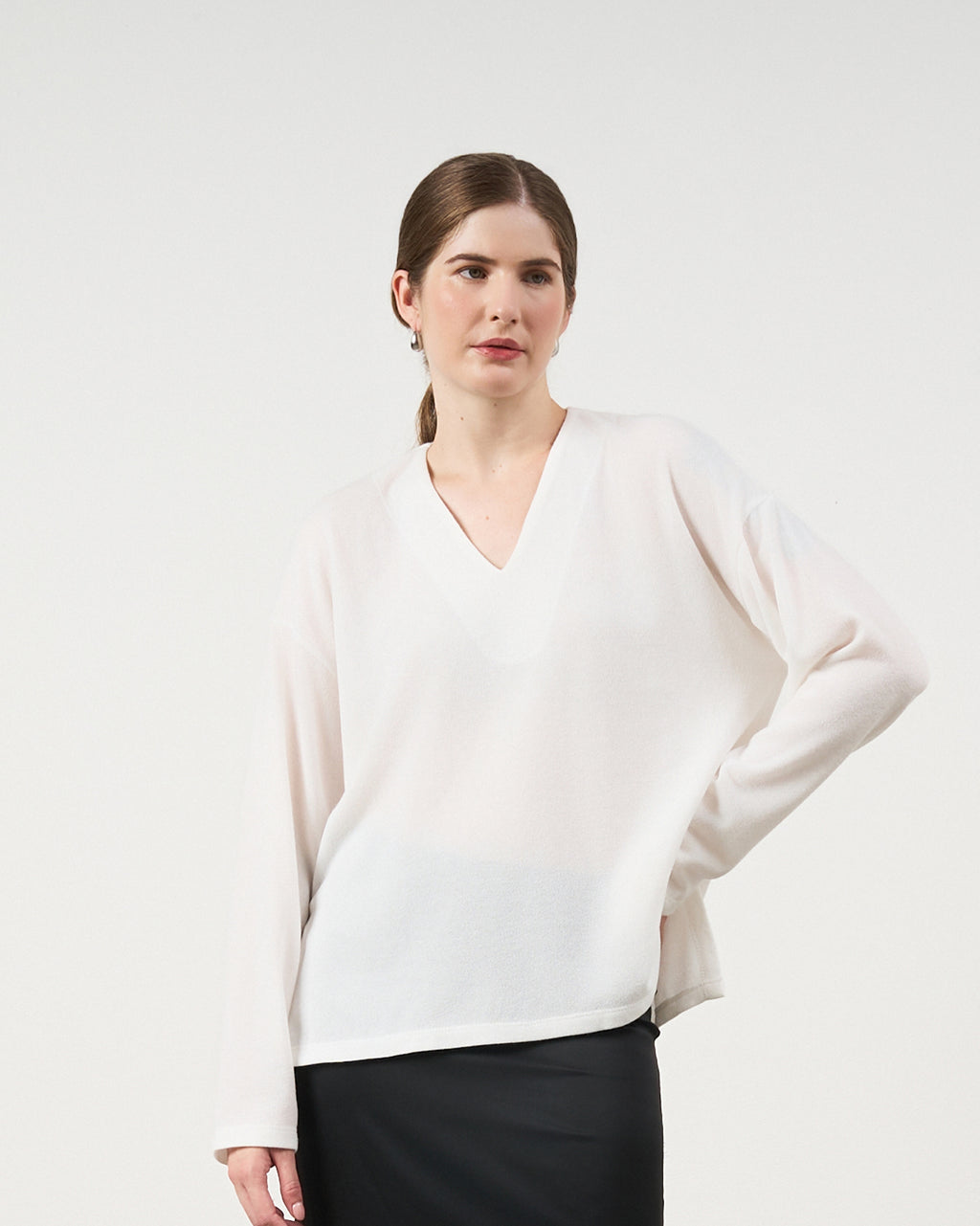 Blusa Ampla Decote V - Off-White