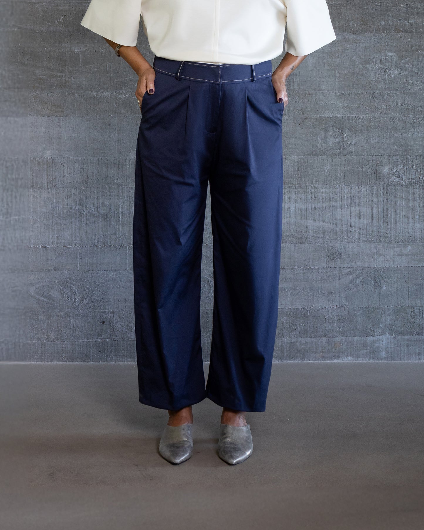 Calça Baggy Pespontada - Azul Marinho