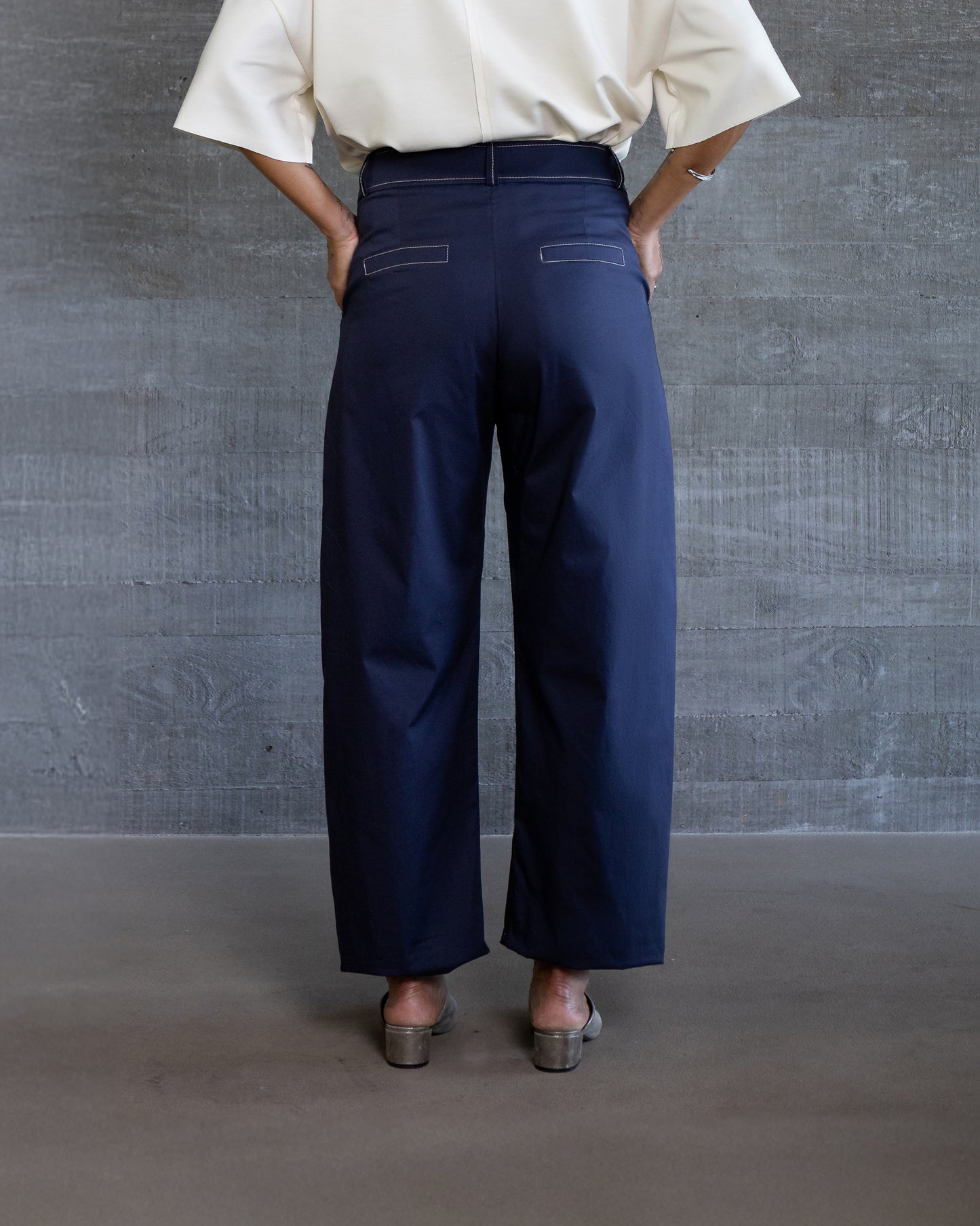 Calça Baggy Pespontada - Azul Marinho