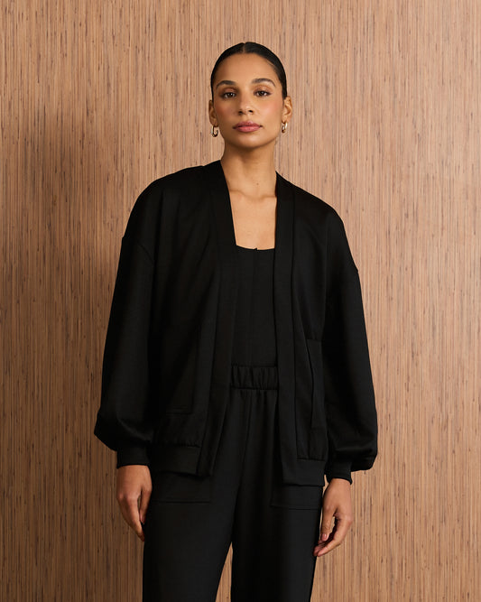 Cardigan com Bolsos - Preto
