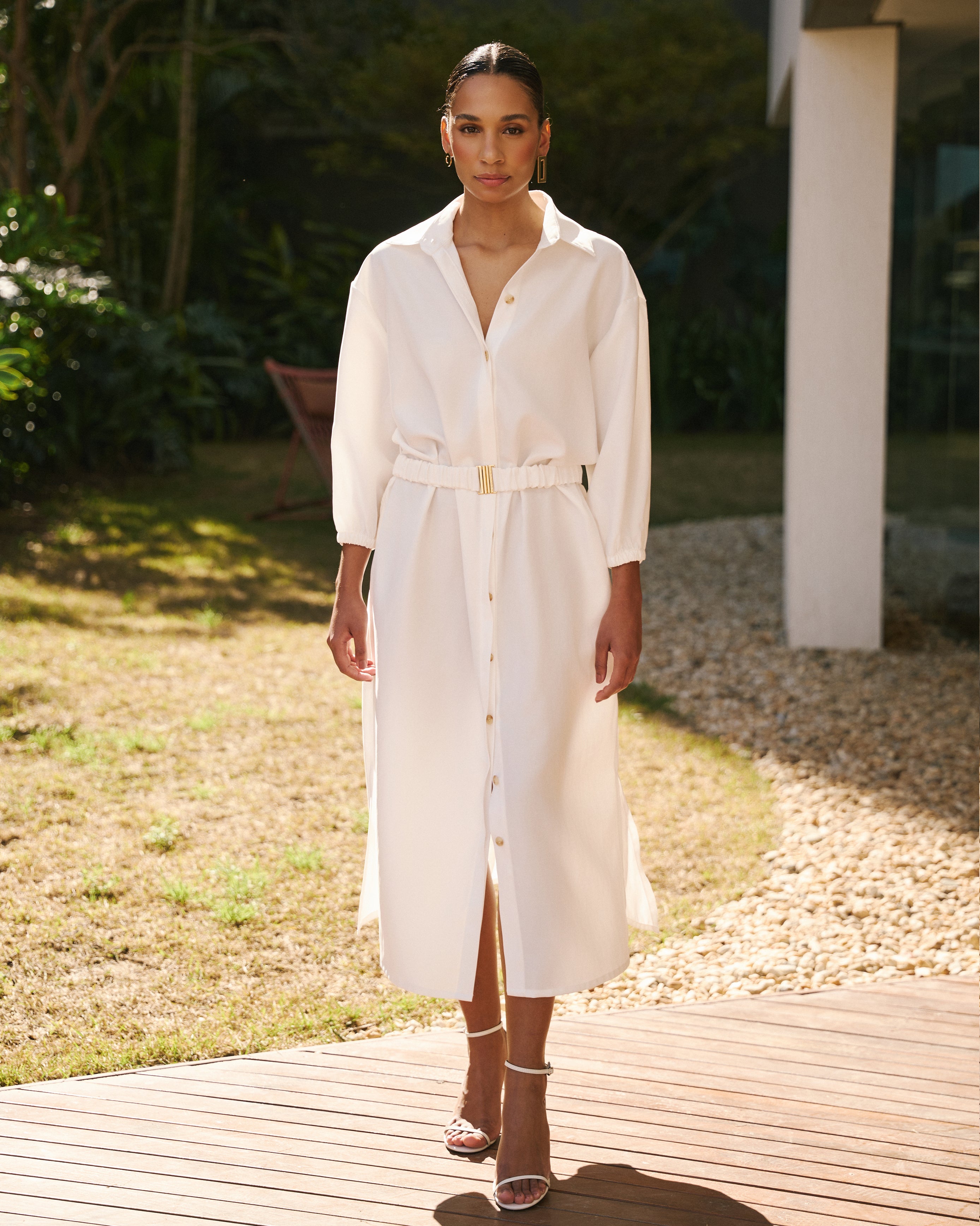 Chemisier com Elástico - Off-White