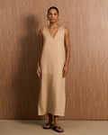 Vestido Ártemis Decote V - Bege Rami