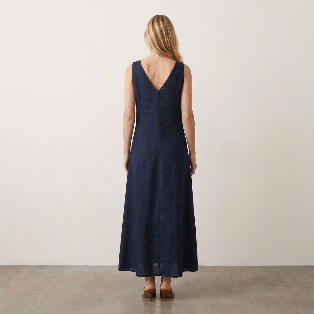 Vestido Evasê Recortes - Azul Marinho