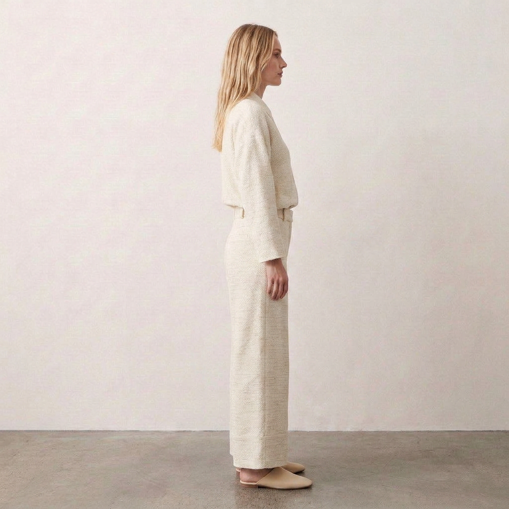 Pantacourt com Barrado - Off-White