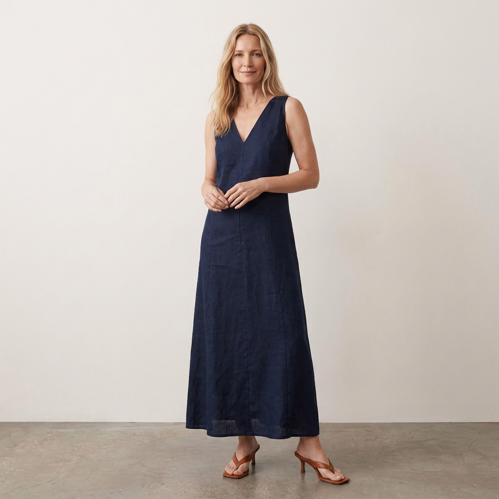 Vestido Evasê Recortes - Azul Marinho